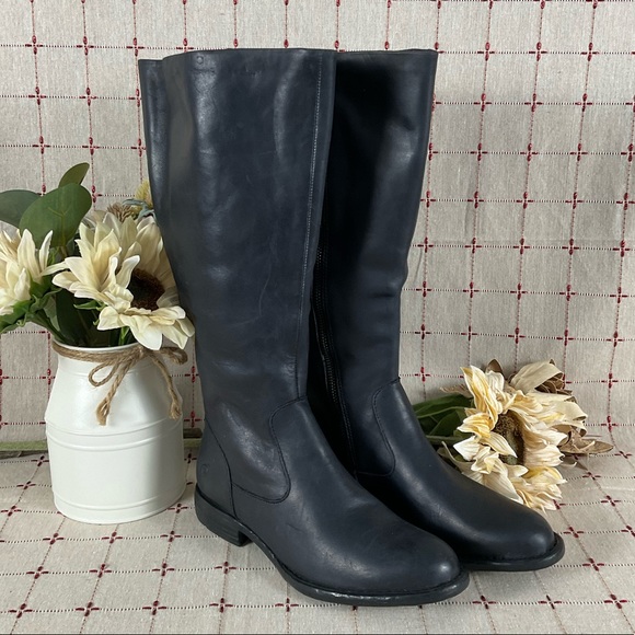 Born Shoes - BORN North Black Leather Knee High Boots Sz 6 Wide Calf F71009 Riding Boot NWOB